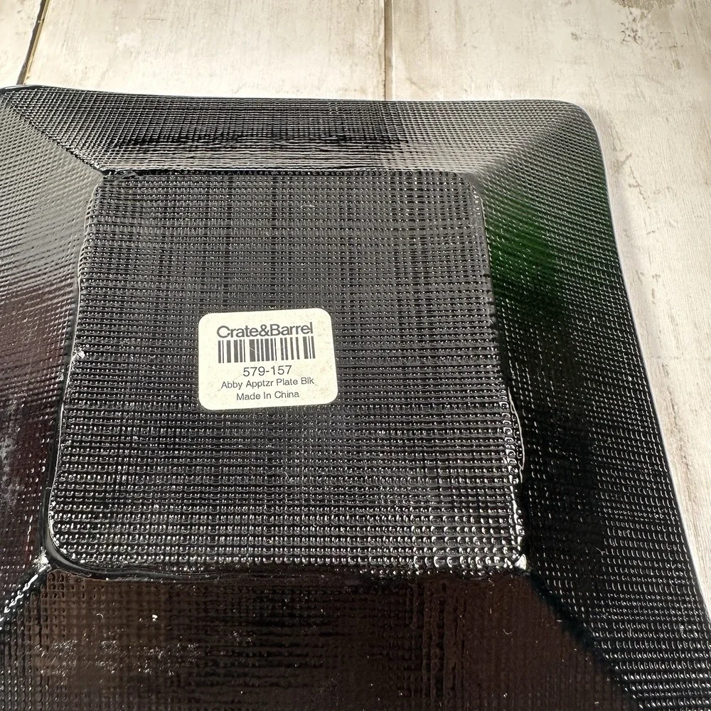 Crate & Barrel Abby Appetizer Dish Plates Black‎ Weave Effect Underside 5 1/2